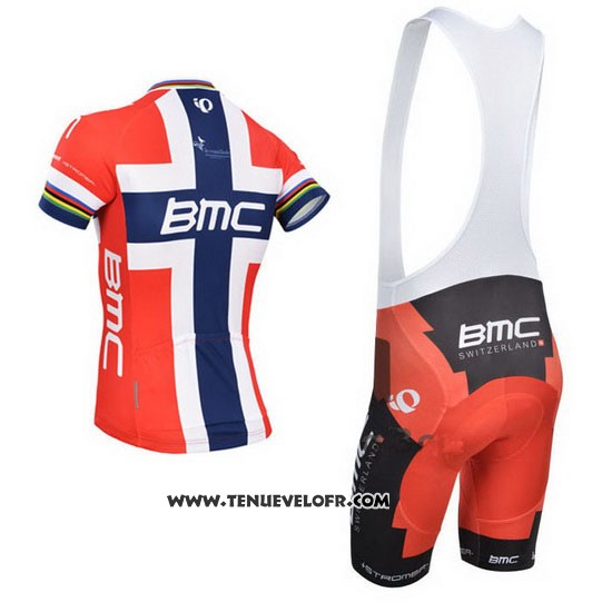 2014 Maillot Ciclismo BMC Champion Norvege Bleu et Rouge Manches Courtes et Cuissard